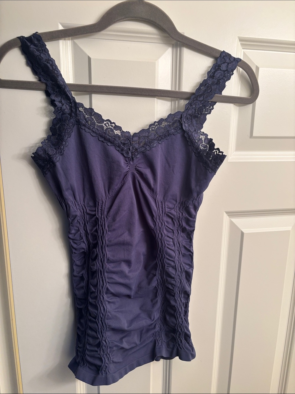 Lace-Trim Ruched Tank Top - Purple
